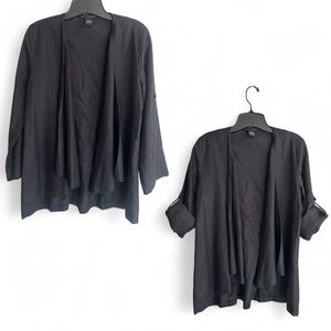 VINTAGE GRACE ELEMENTS 100% Linen Draped Black Cardigan Lagenlook Boho Layer | 4